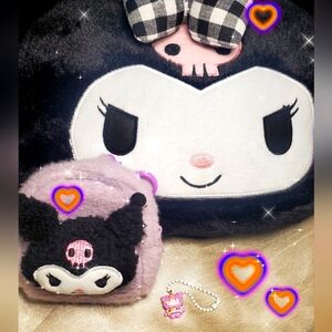 🖤Kuromi 3 Piece Set-Large Plush Bag, Mini Backpack Charm and Keychain